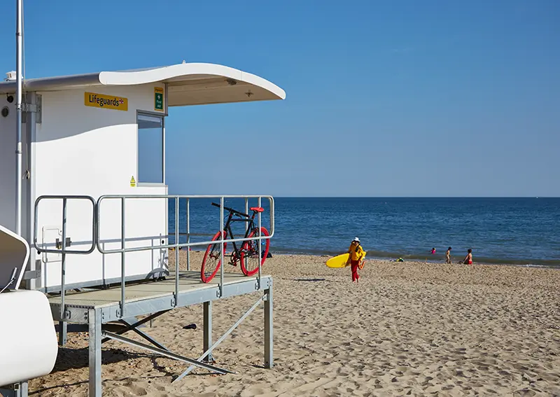 Southbourne beach with lifeguard hut